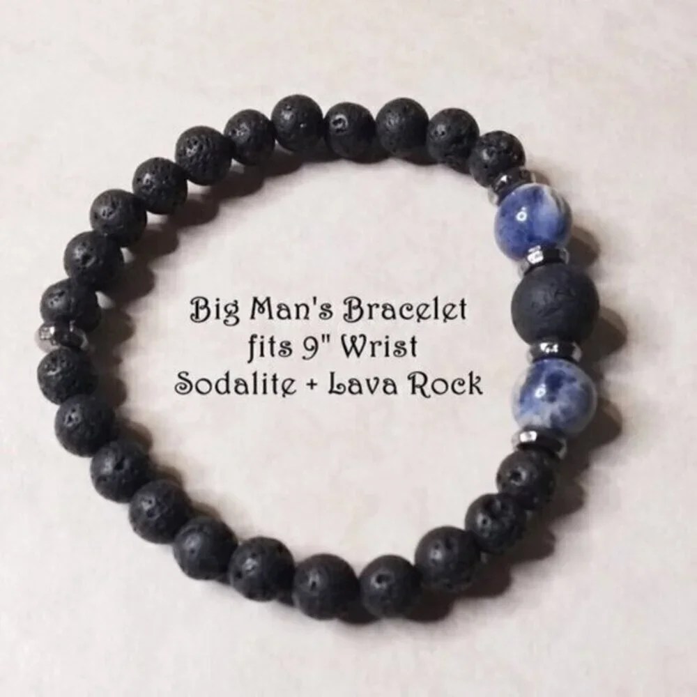 Sodalite + Lava Rock ~ Big Man's Bracelet with Massive Beads - Fits 9